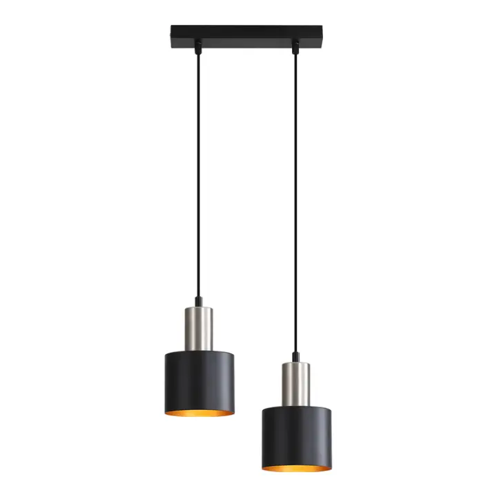 CBJKTX Lámpara colgante para mesa de comedor E27 Lámpara colgante vintage 2 bombillas Negro Dorado - 1