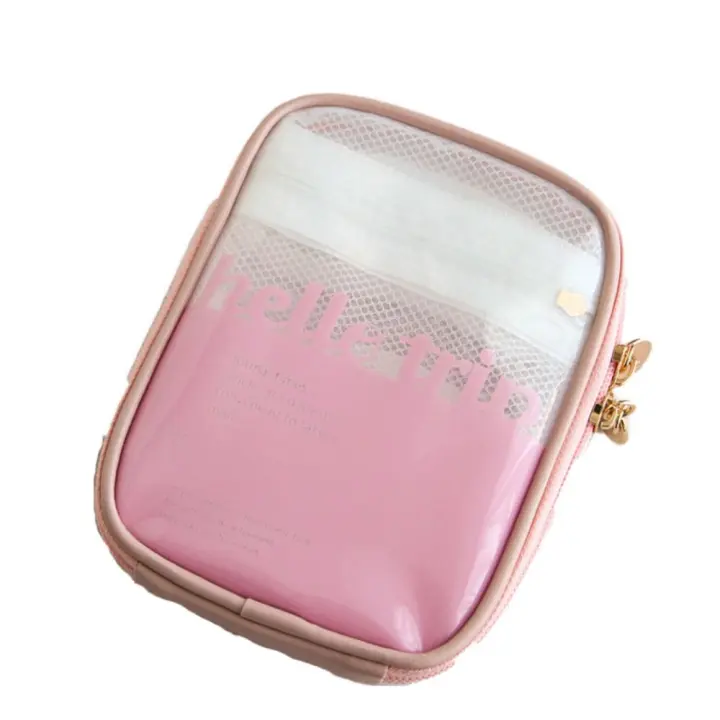 Mini bolsa de maquillaje creativa Preppy, bolso de mano transparente para almacenamiento de artículos de tocador, monedero impermeable a la moda para mujer - 1