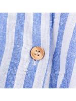Camisa De Lino Mezclado Azul Con Rayas Estilo Académico Veraniego Para Mujer Casual Cuello En V Manga Tres Cuartos Ajuste Regular - details 6