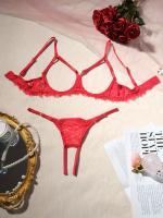 Conjunto de lencería erótica de encaje floral, sujetador de busto abierto y tanga de entrepierna abierta, ropa sexy para mujer - details 16