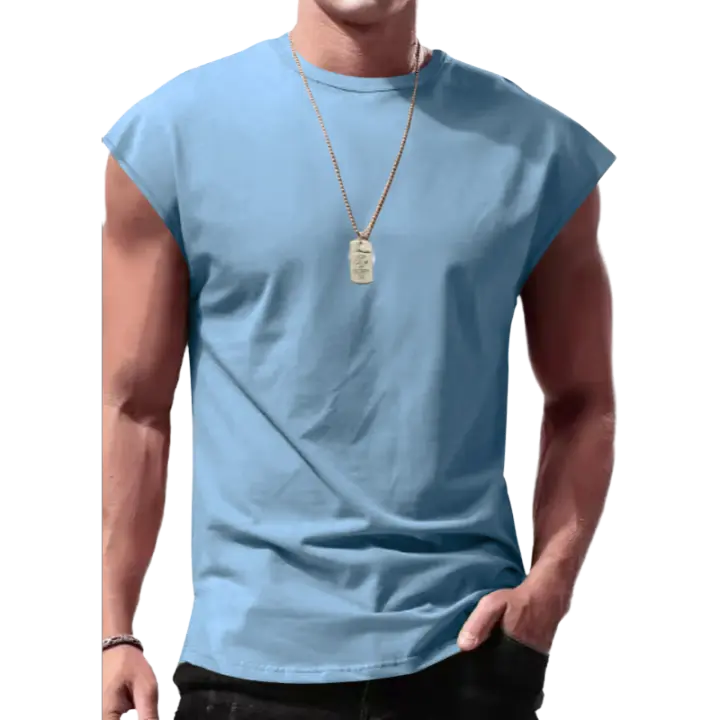 Los hombres de verano nueva camiseta sin mangas adolescentes casual suelta de color sólido sección delgada de los hombros camiseta de los hombres - 1