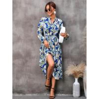 Vestido casual elegante de manga larga para mujer con estampado de hojas elegante - details 9