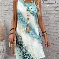 Vestido MIDI estampado en color degradado para mujer, chaleco sin mangas con bolsillos, informal, a la moda, cuello redondo - details 9