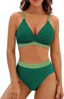 Traje de baño de dos piezas con bloques de color para mujer Bikini sexy con control de barriga y cintura - details 33
