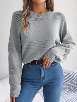 Jersey holgado informal de manga larga para mujer, Jersey de punto liso con cuello redondo, color blanco, para oficina, otoño e invierno, 2023 - details 15