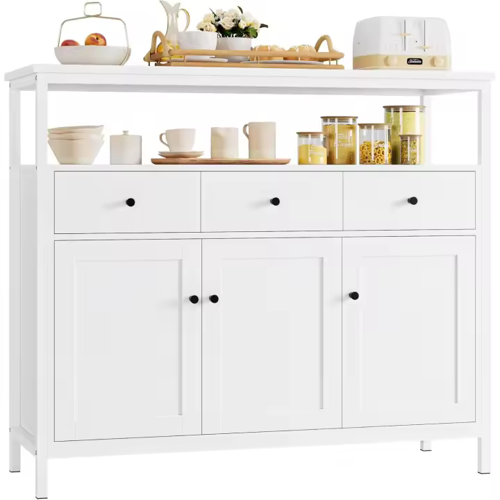 Mueble de Almacenamiento Ajustable Aparador de Cocina con 3 Cajones y 3 Puertas Blanco - 1