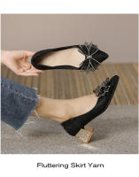 Tacones altos de moda puntiaguda francesa primavera y otoño de las mujeres nuevo tacón grueso boca poco profunda diamantes de imitación arco temperamento versátil zapatos individuales - details 19