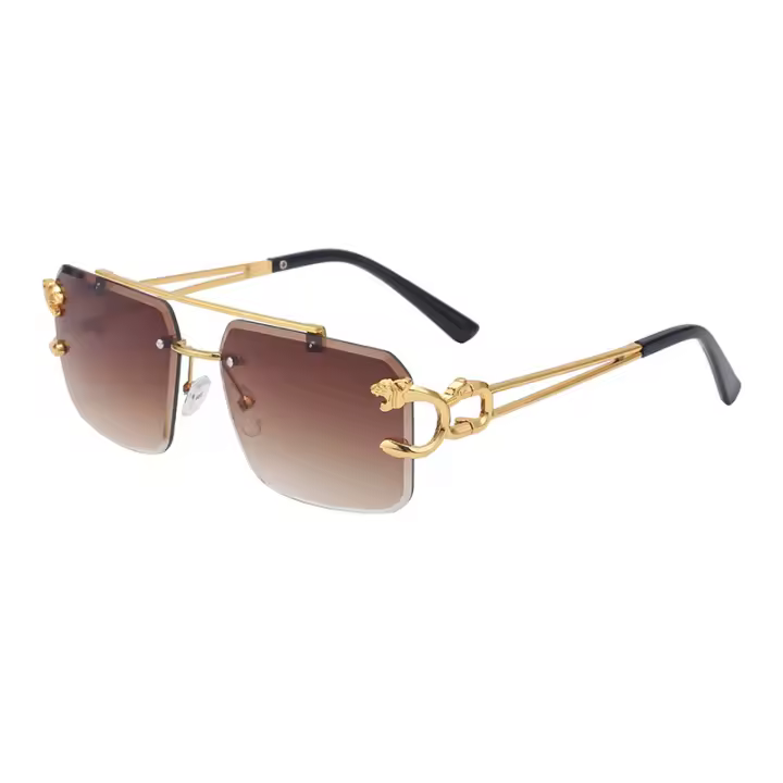 Gafas de sol sin marco con montura de leopardo a la moda, gafas de sol Retro de doble haz a la moda para mujer, gafas de sol para hombre - 1