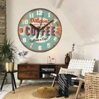 Reloj de pared silencioso de madera Vintage, diseño moderno, reloj Retro rústico Vintage, decoración para el hogar, oficina, cafetería, arte, reloj de pared grande - details 13