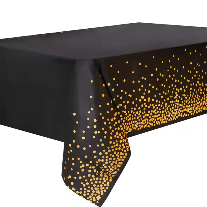 Mantel desechable de lunares para fiesta, estampado en caliente, impermeable, aceite, negro, 137x275cm - 1