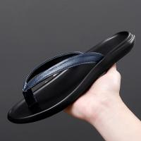 Chanclas de cuero genuino de lujo para hombre, zapatillas planas de alta calidad, talla minimalista 38-44, verano, envío directo - details 1