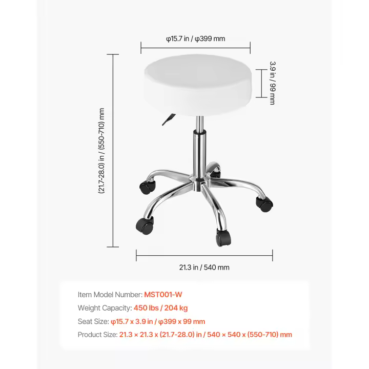 SucceBuy Taburete rodante con ruedas, redondo, altura ajustable, cuero PU grueso, taburete giratorio para salón, spa, clínica - 1