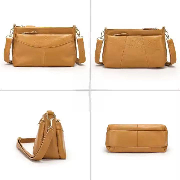Bolso bandolera de cuero genuino para mujer - Correa ajustable, bolso de hombro extraíble con cierre de cremallera, diseño elegante de color sólido para uso diario, regalo perfecto para mamá, novia o regalo de cumpleaños, lindo bolso bandolera, bolso de m - 1