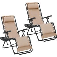 Juego de 2 Hamacas Siesta Gravedad Cero Sillas Plegables Exteriores con Brazo de Reposo y Soporte para Bebidas - details 0