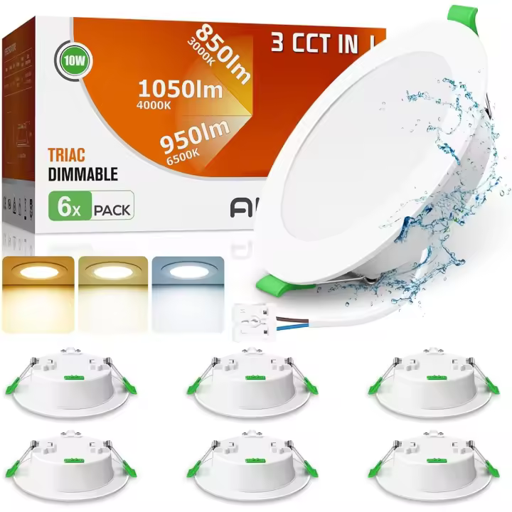 Downlight LED Empotrable Regulable, 10W Focos LED Interior Techo Empotrado 3000K 4000K 6500K Ajustable, Corte 90-100mm, LED para Techo Baño Salón - 1