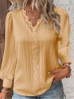 Elegante Blusa de Encaje con Cuello en V Manga Larga Chiffon Moda Callejera Sencilla - details 4