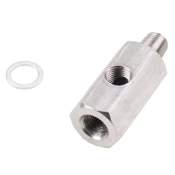 Conector de turbocompresor de acero inoxidable, Sensor de presión de aceite BSPT de 1/8 pulgadas, adaptador en T a NPT, medidor de línea de alimentación de suministro Turbo - 1