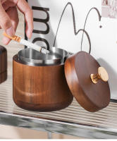 Ceniceros de madera de nogal con tapa, bandeja de viento cubierta con acero inoxidable, bandeja de ceniza para interiores y exteriores para el hogar y la sala de estar - details 6