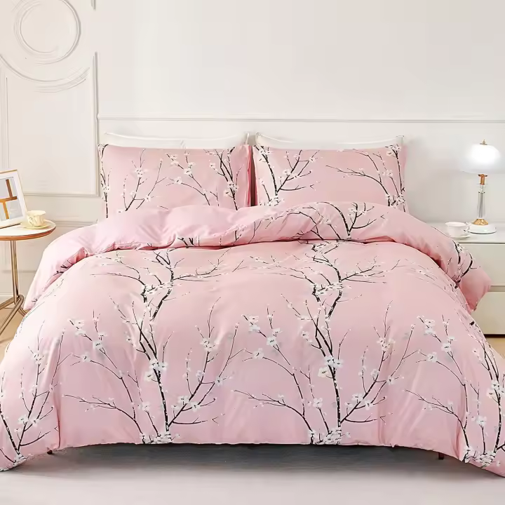 Jemiipee Juego de Funda Nórdica Floral Cama 180 Patrón de Flores y Ramas Funda Edredón 230x260 cm y 2 x Fundas de Almohada de 50x90 cm Fundas Nórdicas Floral Suave 100% Microfibra, Rosa - 1