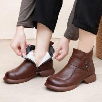 Botas de cuero para mujer Botas de invierno de moda para mujer Zapatos de tacón bajo cálidos y antideslizantes para mujer - details 5