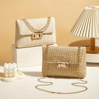 Elegante Bolso de Hombro de Paja Tejida Cadena Desmontable Cierre de Hebilla - details 1