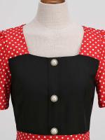 Women summer casual polka dot print short sleeve a line party vintage elegant midi dress - details 4