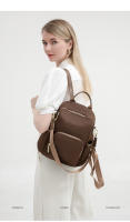 Mochila de moda para mujer, bolsos resistentes a la suciedad, elegantes bolsos traseros de Color café, bolsos de libros informales con estilo para niñas, bolsillos espaciosos antirrobo - details 8