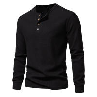 Camiseta de manga larga Henley para hombre, camisa básica transpirable con botones, informal, Color sólido, otoño - details 17