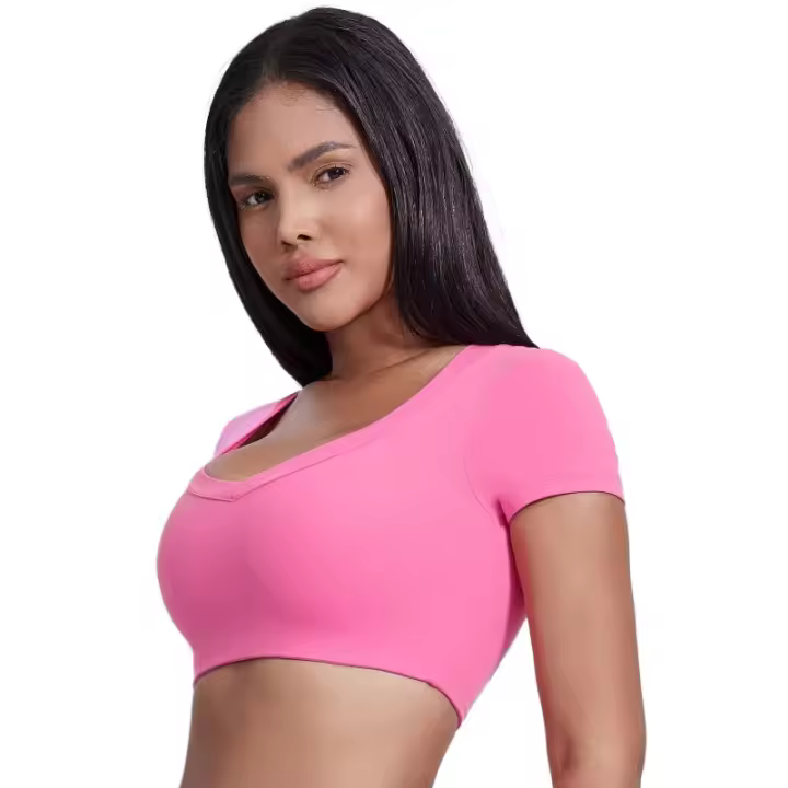 Camiseta de manga corta con cuello en V para mujer, camiseta con corte de entrenamiento, ropa deportiva para correr - 1