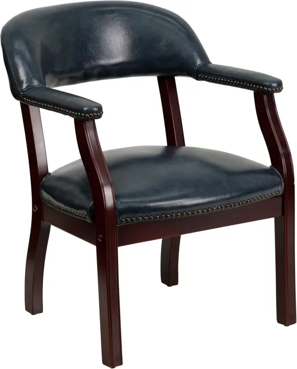 Muebles Lujosa Silla de Conferencia de Vinilo Negro, Madera, Vinilo Azul Marino, No,Vinilo Azul Marino - 1
