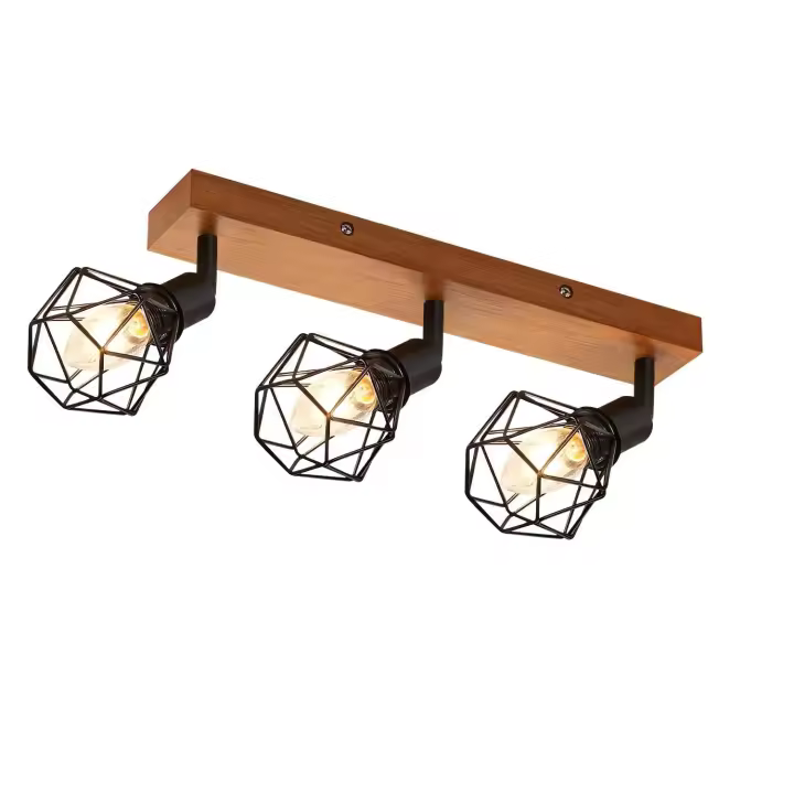 CBJKTX 3 focos de techo de madera negra E14 retro metal regulable 350 °   interior MAX.25W para comedor cocina salón - 1