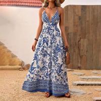 Novedad de verano, vestido de gasa de porcelana azul y blanco, vestido informal bohemio para fiesta en la playa para mujer - details 3