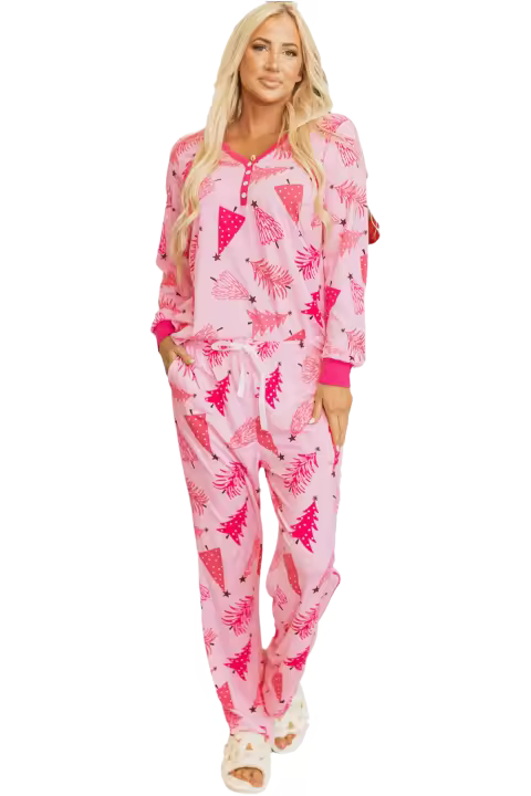 Conjunto de Ropa de Casa para Mujer Elrachen con Estampado de Árbol de Navidad - 1