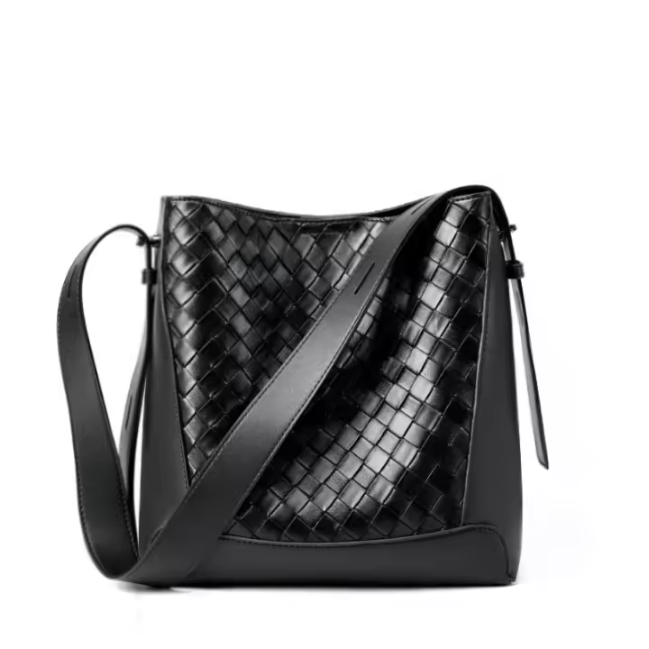 Bolso de hombro de cuero tejido a mano de gran capacidad a la moda bandolera bandolera bandolera para mujer - 1