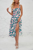 Vestido midi de satén con tirantes finos para mujer, abertura frontal, hueco - details 24