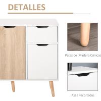 Aparador para Salón con 3 Puertas y Cajón Mueble Auxiliar para Salón Cocina Dormitorio 90x30x72 cm Blanco y Natural - details 4