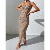 Vestido informal semitransparente de punto para mujer, vacaciones en la playa, estilo europeo, sin mangas, con espalda abierta - details 3