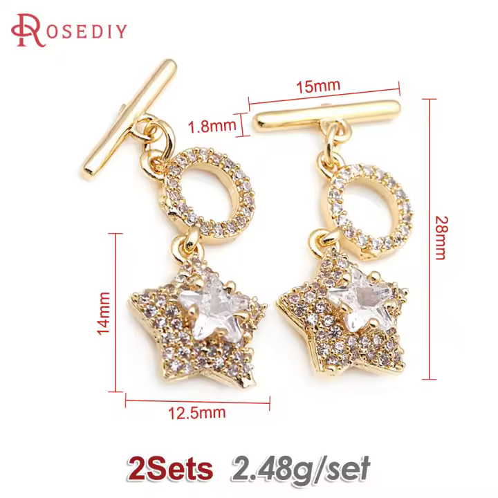 2 juegos de cierres de palanca de estrella redonda de circonio de latón, cierres de conexión para pulsera, materiales para hacer joyas Diy, sitio web oficial de Rosediy - 1