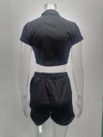 Conjunto de Pantalones Cortos Delgados de Moda Verano 2024 Top Corto Ajustado de Color Sólido y Shorts Estilo Callejero para Mujeres - details 6