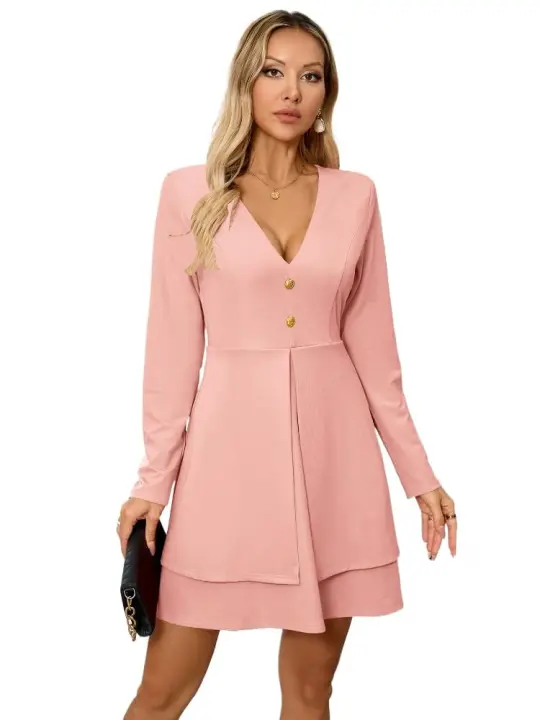 Vestido de Manga Larga para Mujer Primavera Otoño 2025 Color Sólido, Estilo Suelto Vintage XL - 1