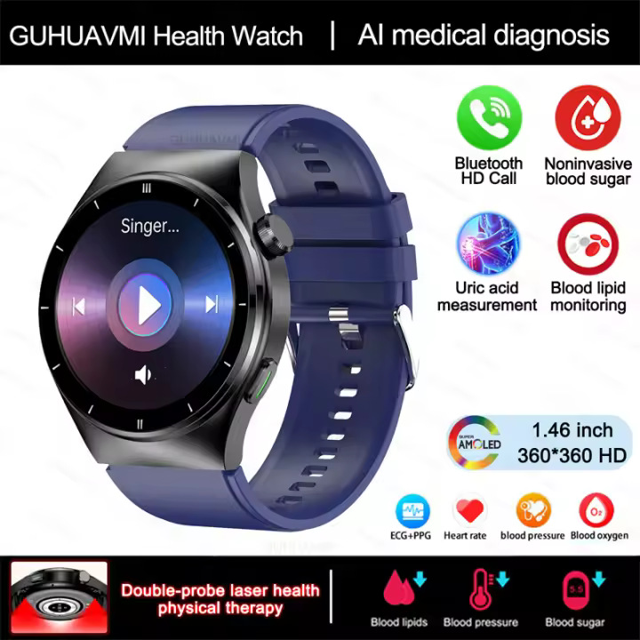 Reloj inteligente deportivo para hombre, dispositivo con control del ritmo cardíaco, el azúcar en la sangre, llamadas por Bluetooth, con seguimiento de actividad, compatible con For , 2024 Smart Watch Azúcar En Sangre Lípidos Sanguíneos Ácido Úric - 1