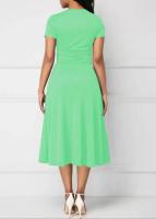 Vestidos de verano elegantes, color sólido, mangas cortas, cuello en V, dobladillo asimétrico, cintura delgada, vestido de fiesta hasta la rodilla, para mujer - details 14
