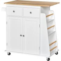 Carro auxiliar de madera con ruedas, carrito de servicio con 2 cajones regulables y barra para colgar 89x45x89,5 cm - details 0