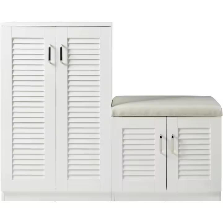 Mueble Zapatero Armario con 9 Compartimentos para 18 Pares de Calzado + Banco Zapatero Puertas de Rejilla Buena Ventilación - 1