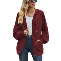 Otoño e Invierno nueva chaqueta de mujer suéter con capucha suelta de manga larga con bolsillo de Color sólido - details 3