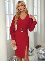 Vestido Ajustado Corset de Midi Línea A Cuello en V Manga Larga Diseño Curvy - details 7
