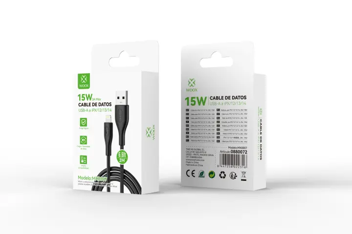 Cable de datos del teléfono WOOX USB-A a Lightning (15W) Cable de datos de carga rápida de 5V/3A para IPX 12/13/14 - 1