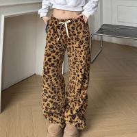 Mujer con estampado de leopardo, pantalones de cintura suelta, pantalones de lana de pierna recta para - details 2