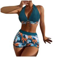 Bikini abierto con estampado de hojas retro en talla grande, conjunto de traje de baño de dos piezas con correas estables para mujer - details 6