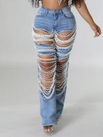 Vaqueros de cintura alta de moda para mujer con brillantes de imitación - details 4